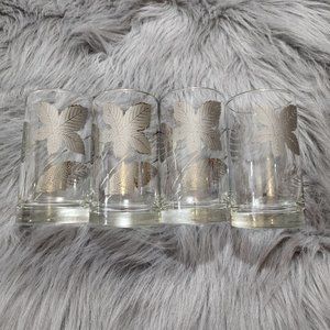 1960's Mid Century Modern Glassware‎ Silver Foliage Highball Tumblers